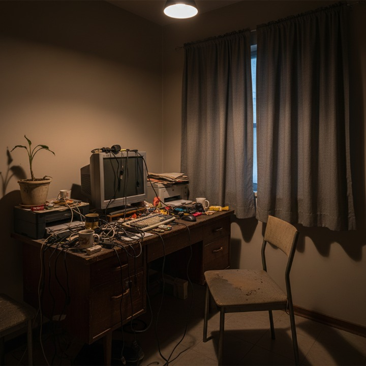 Escritorio con luz cálida y ambiente acogedor