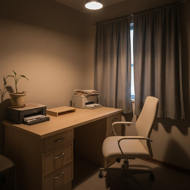 Escritorio en habitación pequeña bien aprovechada
