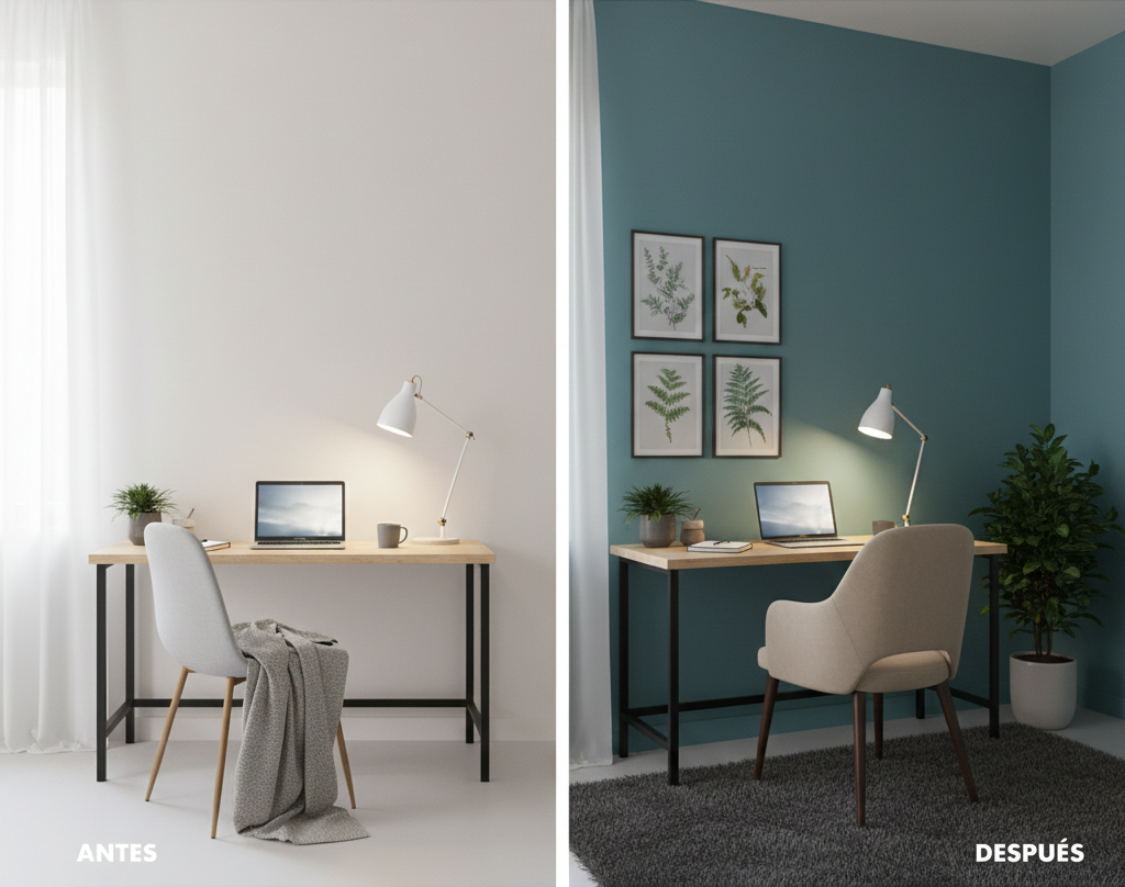 Decoración de escritorios cálida y minimalista